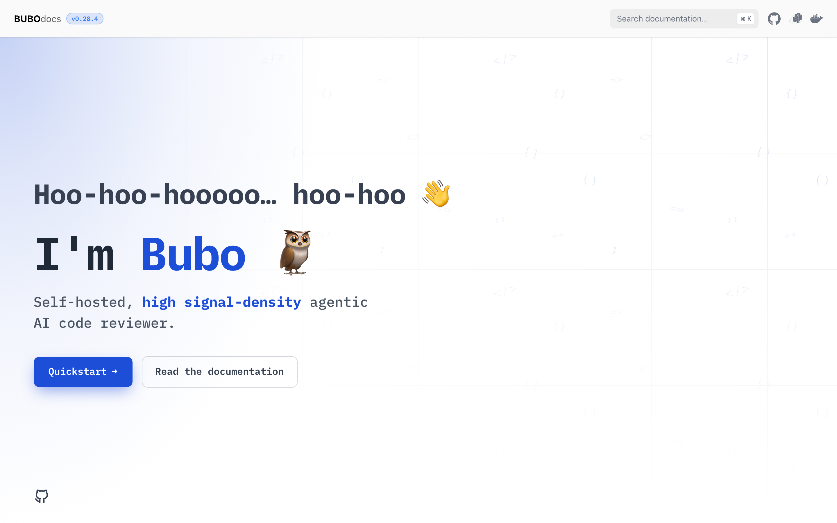Bubo documentation website introducing its AI code review tool